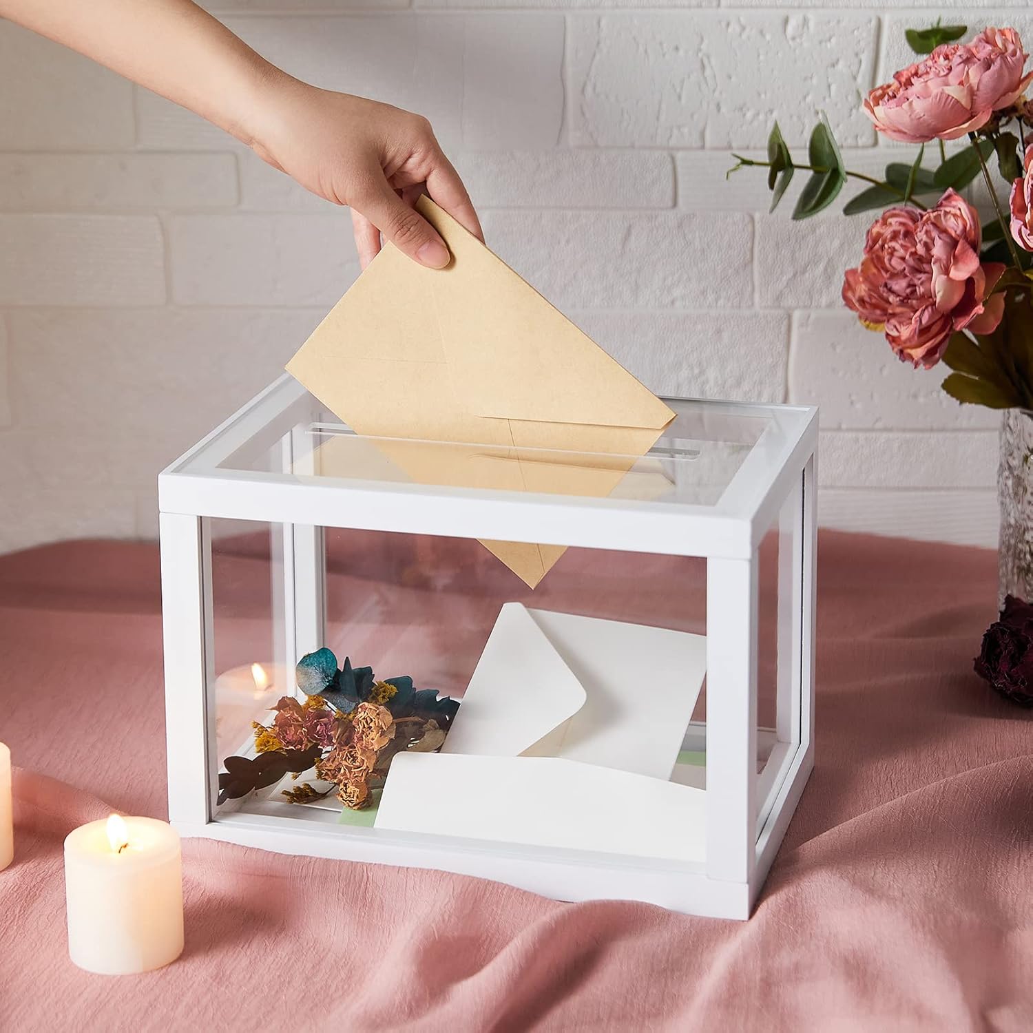 AW BRIDAL Caja de tarjetas de acrílico para recetas, caja de tarjetas de boda, caja transparente para tarjetas con tapa, caja de tarjetas para boda,