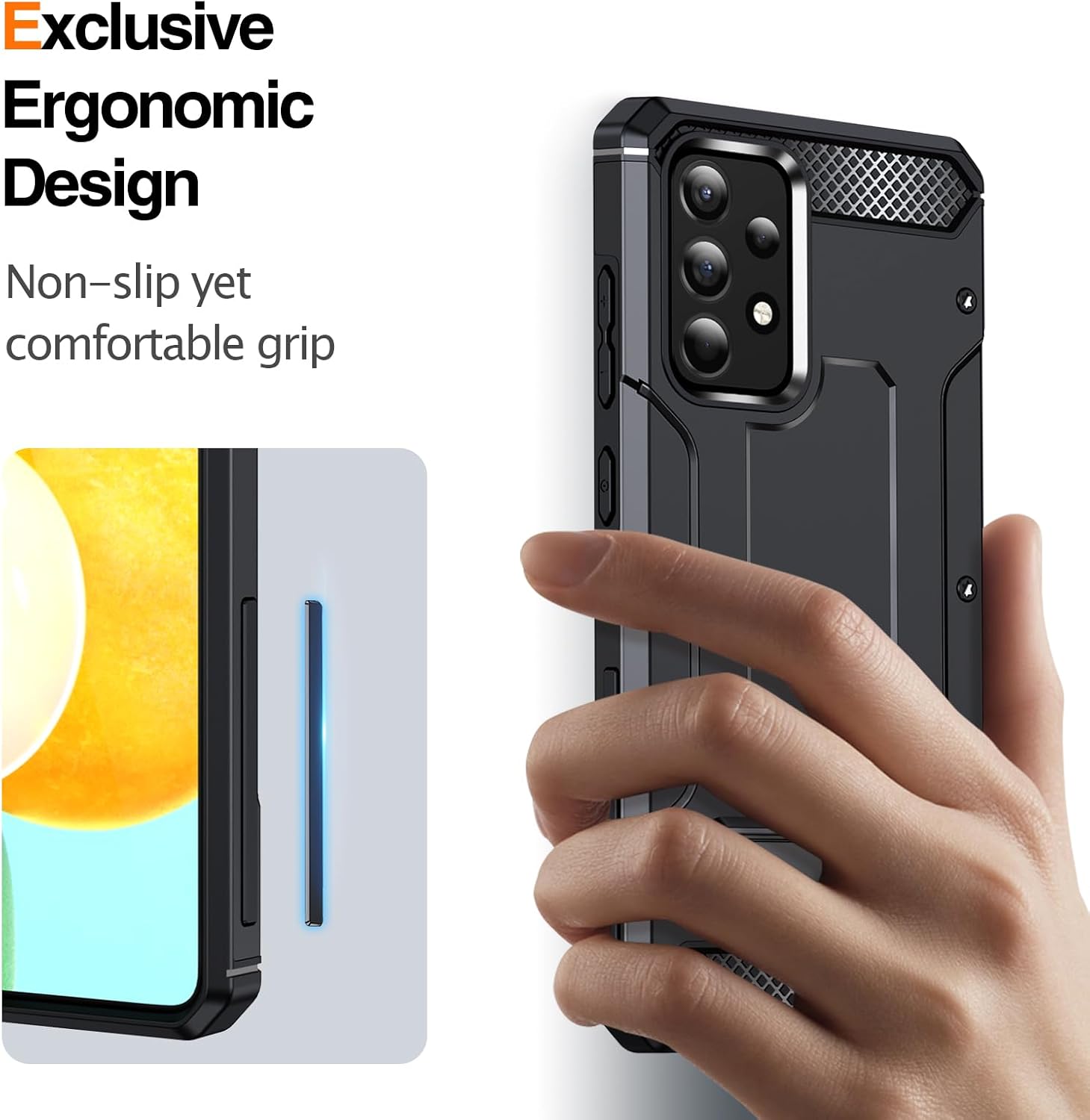 Asuwish Funda de teléfono para Samsung Galaxy A52A52S 5G con protector de pantalla de vidrio templado y soporte delgado y resistente de grado
