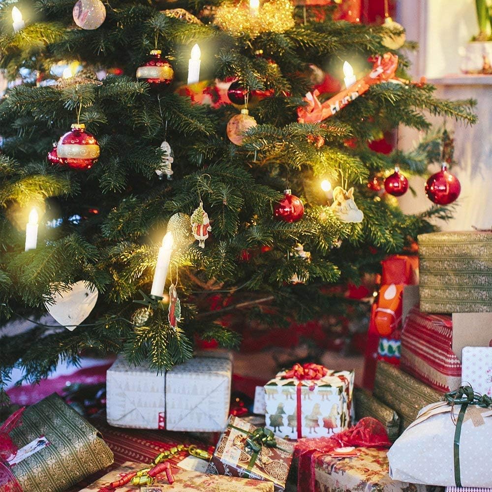 EuroFone Velas LED cónicas de árbol de Navidad con control remoto y clips extraíbles, luz de vela sin llama, efecto de goteo, control electrónico,
