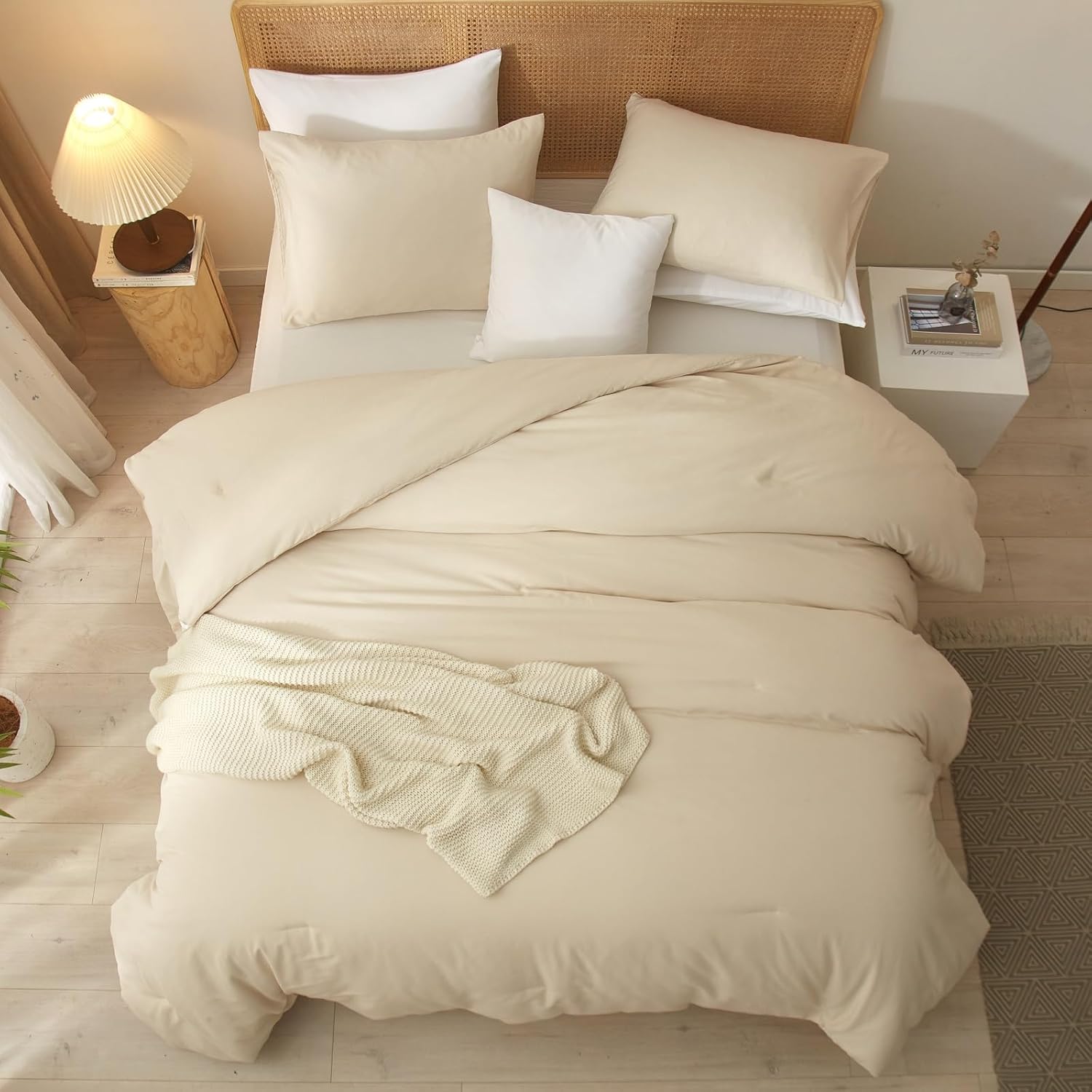 AMWAN Juego de edredón beige Queen Boho Beige Juego de ropa de cama de 3 piezas tamaño Queen, 1 edredón beige tostado con 2 fundas de almohada,