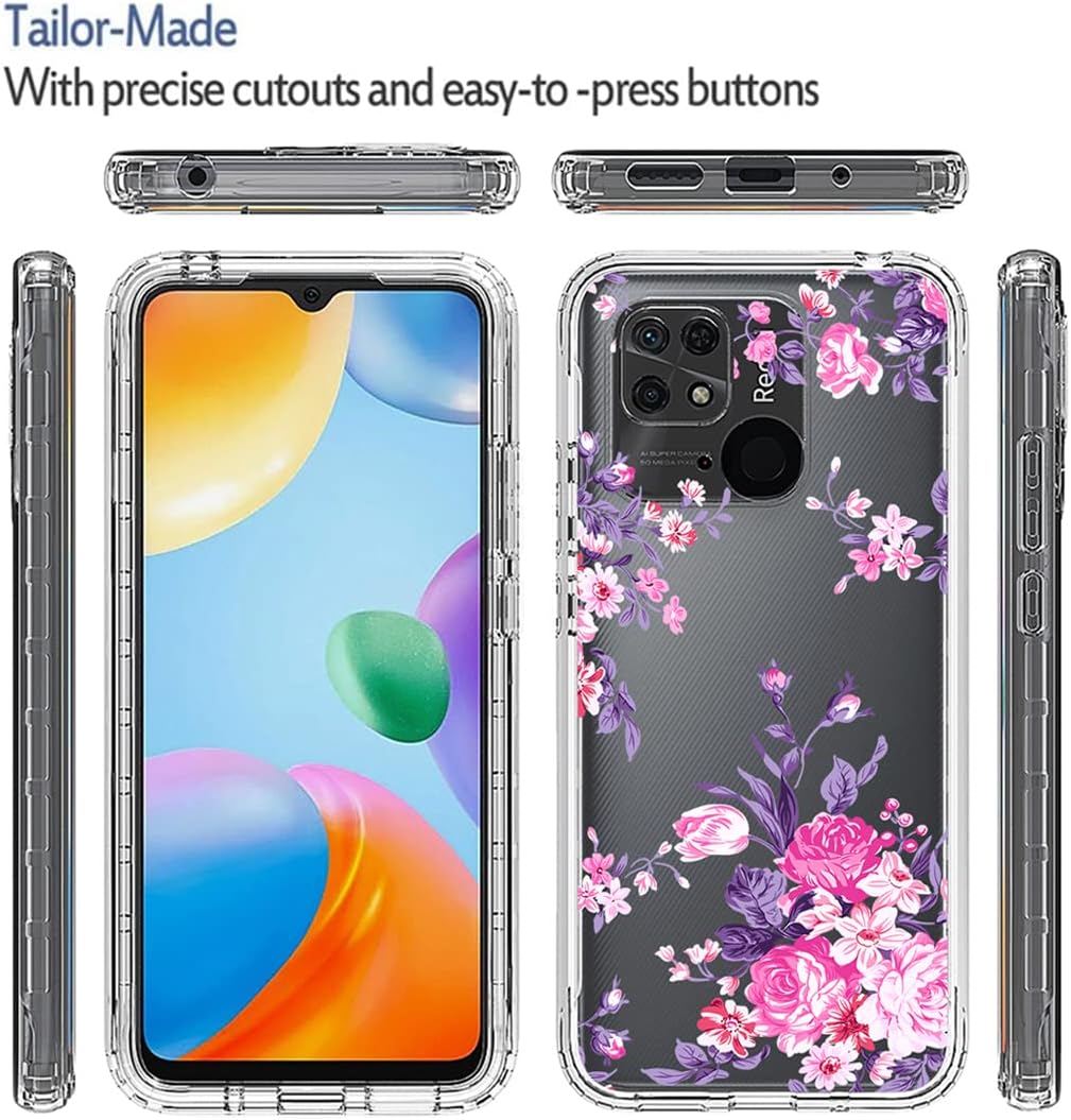 Funda para Redmi 10C 220333QBI con protector de pantalla de vidrio templado, suave 360 cuerpo completo a prueba de golpes híbrido parachoques