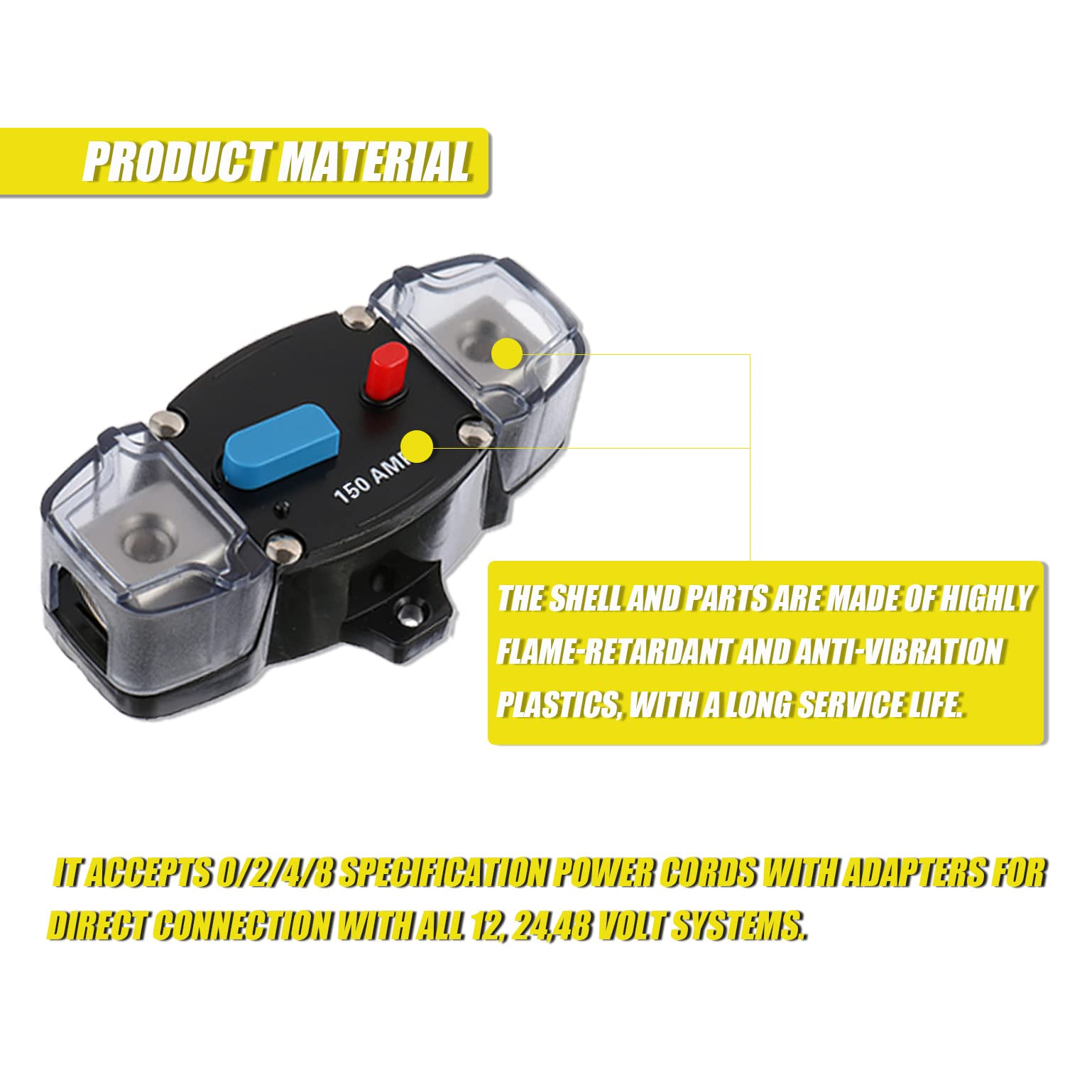 Disyuntor de recuperación automática de 150 A 12-48 voltios CC con botón de reinicio manual para lanchas marinas automotrices (150 amperios)