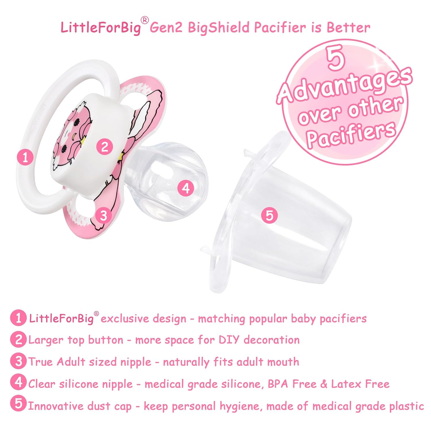 LittleForBig Bigshield Generation-II – Chupete impreso para adulto, diseño de bebé Usagi