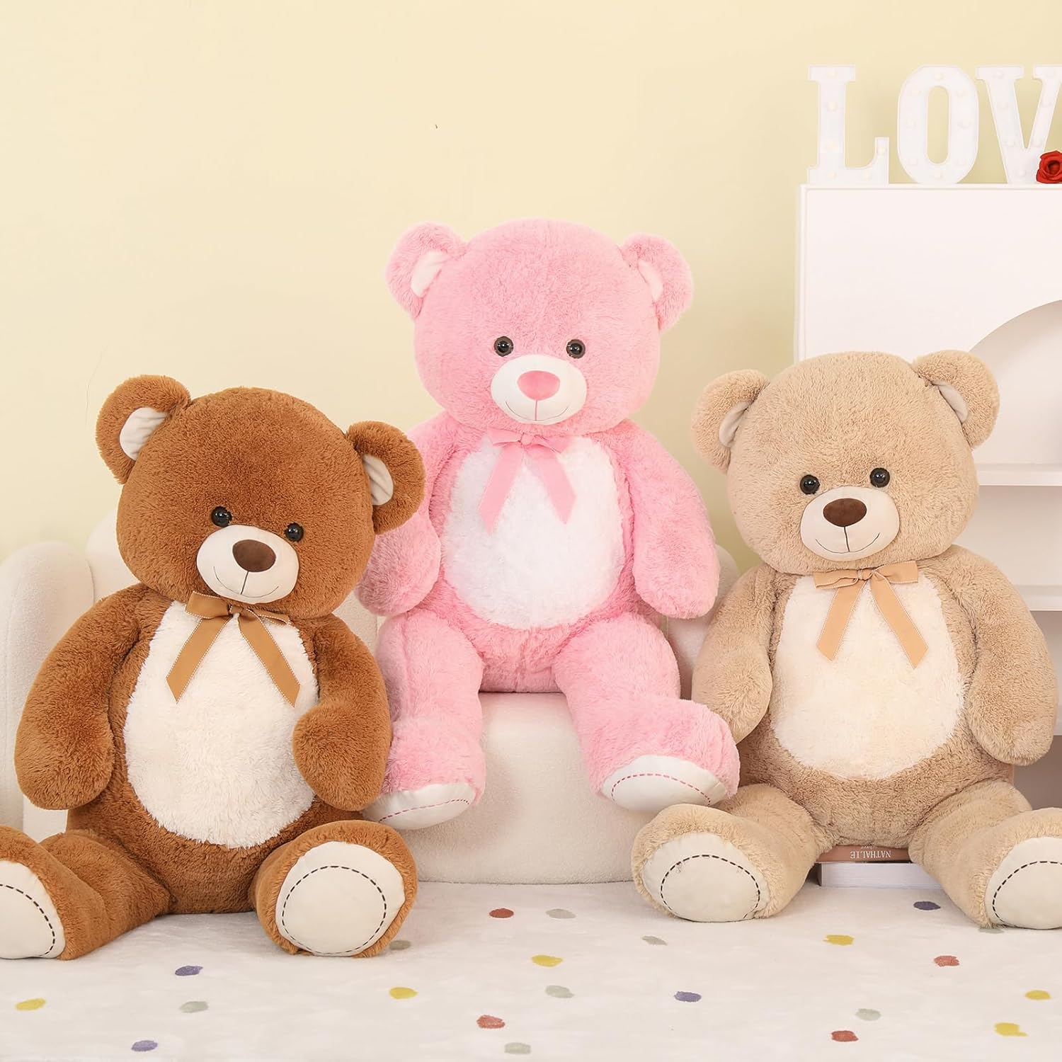 MorisMos Oso de peluche gigante de 4 pies, 51.8 pulgadas, oso de peluche grande para baby shower, oso de peluche marrón grande para niñas y niños,