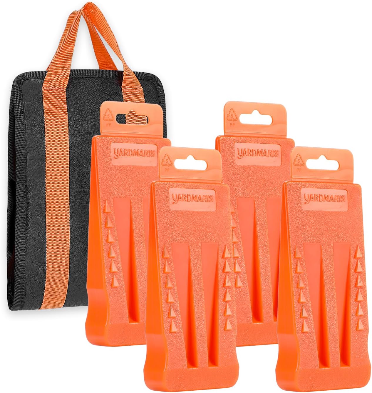 4 cuñas de tala de árboles, cuñas de motosierra con púas con bolsa, cuñas para cortar árboles de forma segura, tala (4 x 5 naranja)