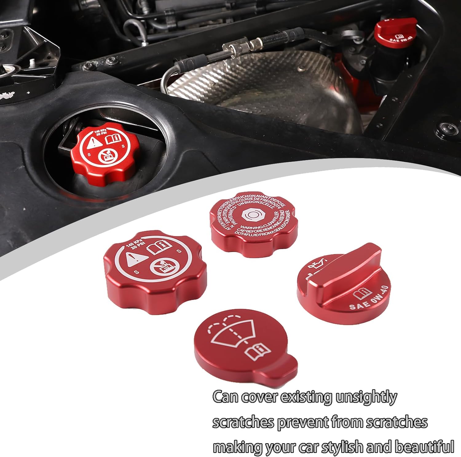 Tapa de aceite de motor de aleación de aluminio, tapa de radiador, tapa de arandela, tapa de líquido de freno, compatible con Chevrolet Corvette C8