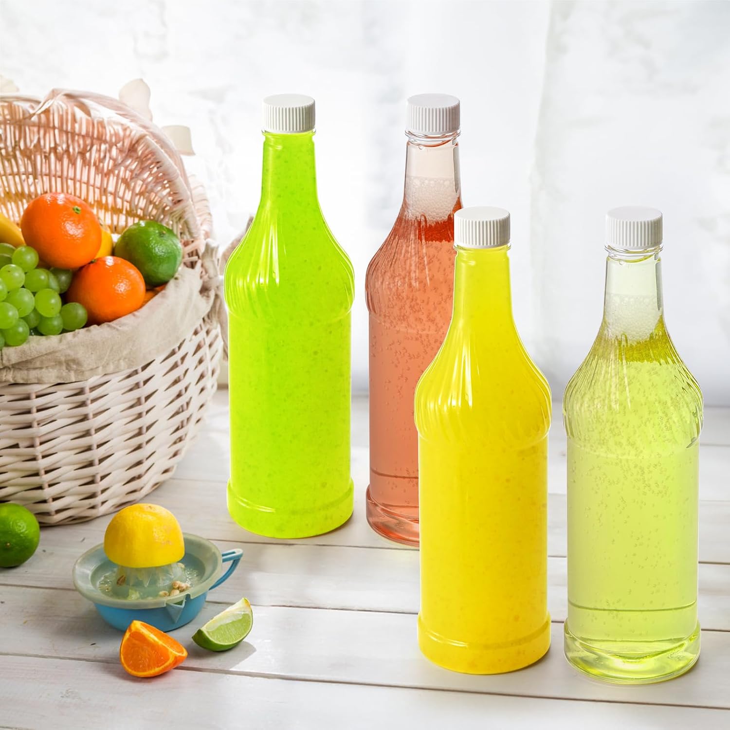 Paquete de 8 botellas de refresco de plástico de 33 onzas con tapas, contenedor de jugo de PET transparente vacío reutilizable de 1 litro, botellas