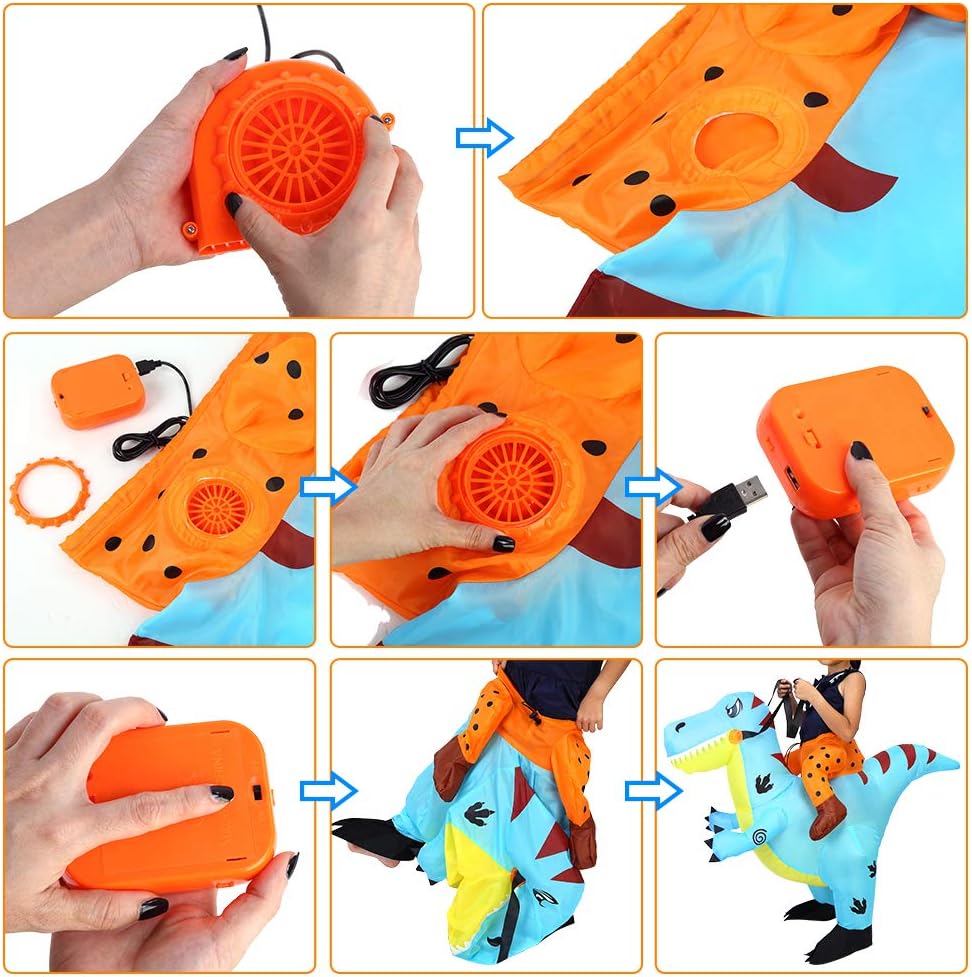 Tackview Disfraz inflable de dinosaurio de Halloween para niños, disfraz inflable de dinosaurio para montar – azul – fiesta de Halloween cosplay