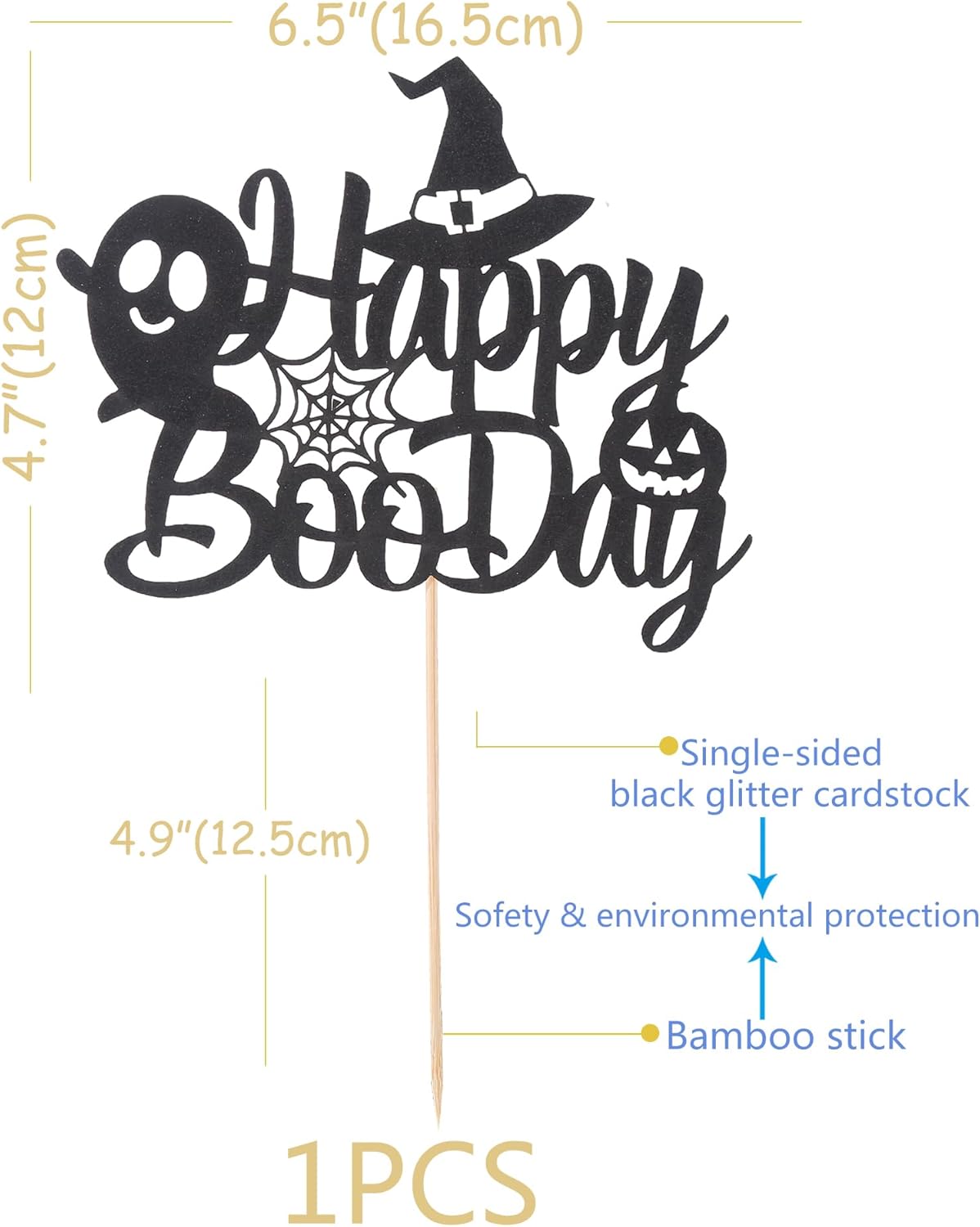 Decoración para pastel de Happy Boo Day  Decoración negra para pastel de fantasma, decoración de fiesta de cumpleaños de Halloween con purpurina