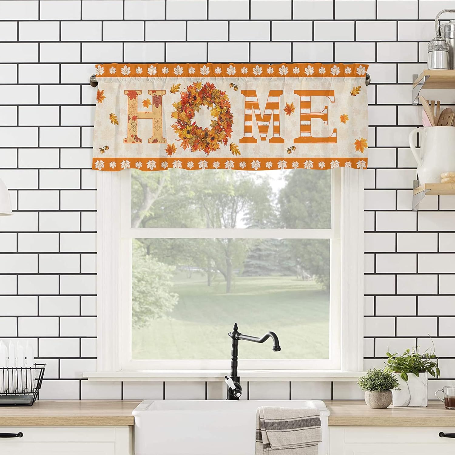 Cenefas de cortina de corona de otoño para ventanas, filtrado de luz, aislamiento térmico, cortinas decorativas de calabazas naranjas para cocina,