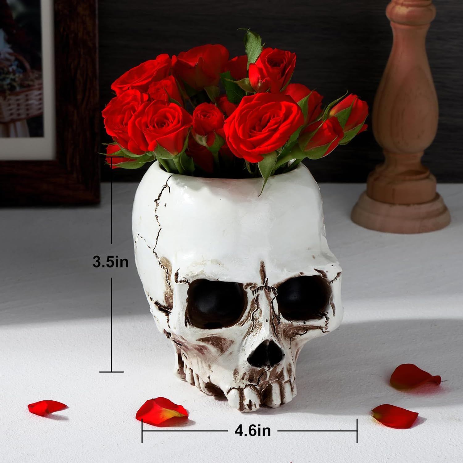 Fixwal Florero floral de calavera en forma de calavera de 3.5 x 4.3 x 4.6 pulgadas, flor para decoración del hogar y cocina, decoración de