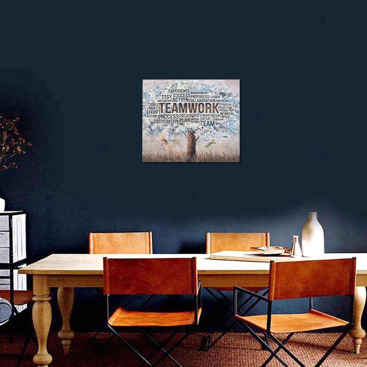 Drawpro Arte de pared inspirador de árbol de trabajo en equipo para oficina, citas motivacionales, decoración de pared, decoración inspiradora de