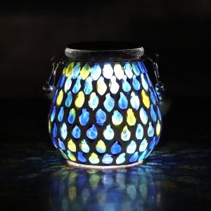 Luces solares para exteriores con tarro de vidrio de mosaico de varios colores, faroles de energía solar, luces colgantes de noche, lámparas LED de Luces solares para exteriores con tarro de vidrio de mosaico de varios colores, faroles de energía solar, luces colgantes de noche, lámparas LED de