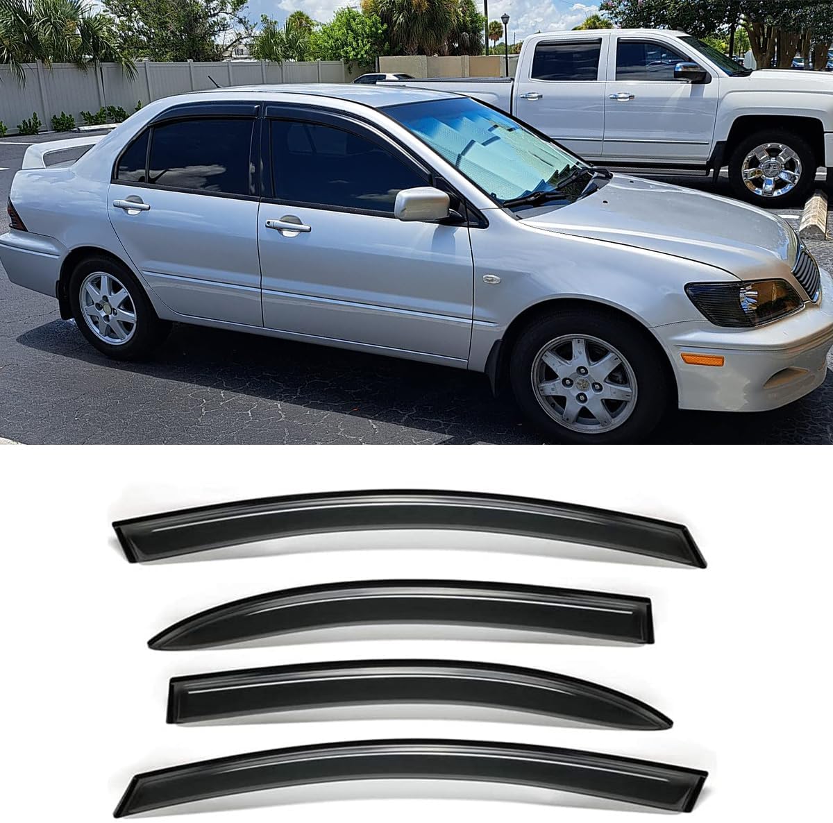 Puermto 94229 Deflector de viento para ventana lateral, juego de 4 protectores de lluvia con cinta de canal, visera para Mitsubishi Lancer 2002-2006