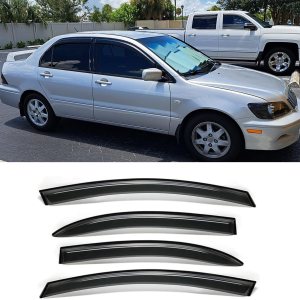 Puermto 94229 Deflector de viento para ventana lateral, juego de 4 protectores de lluvia con cinta de canal, visera para Mitsubishi Lancer 2002-2006 Puermto 94229 Deflector de viento para ventana lateral, juego de 4 protectores de lluvia con cinta de canal, visera para Mitsubishi Lancer 2002-2006