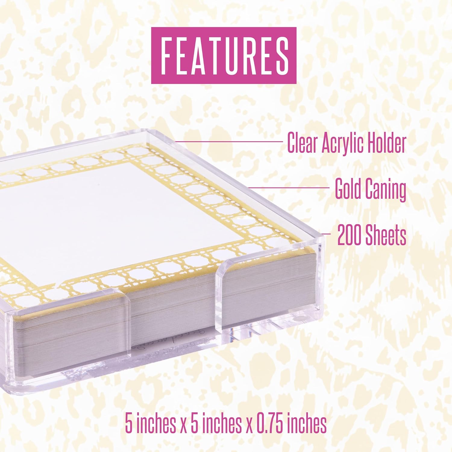 Lilly Pulitzer Soporte para bloc de notas con 200 hojas en blanco, bonito bloc de notas con bandeja, accesorios de escritorio de acrílico para el