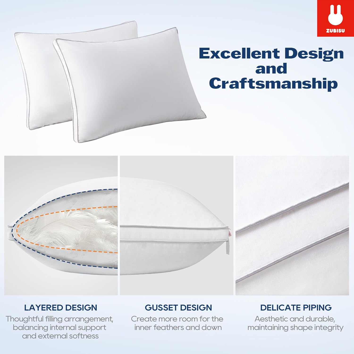 Almohada de plumas de ganso y plumón para dormir de lado, Hotel Collection – Almohadas de cama tamaño Queen con funda de 100% algodón, juego de 2