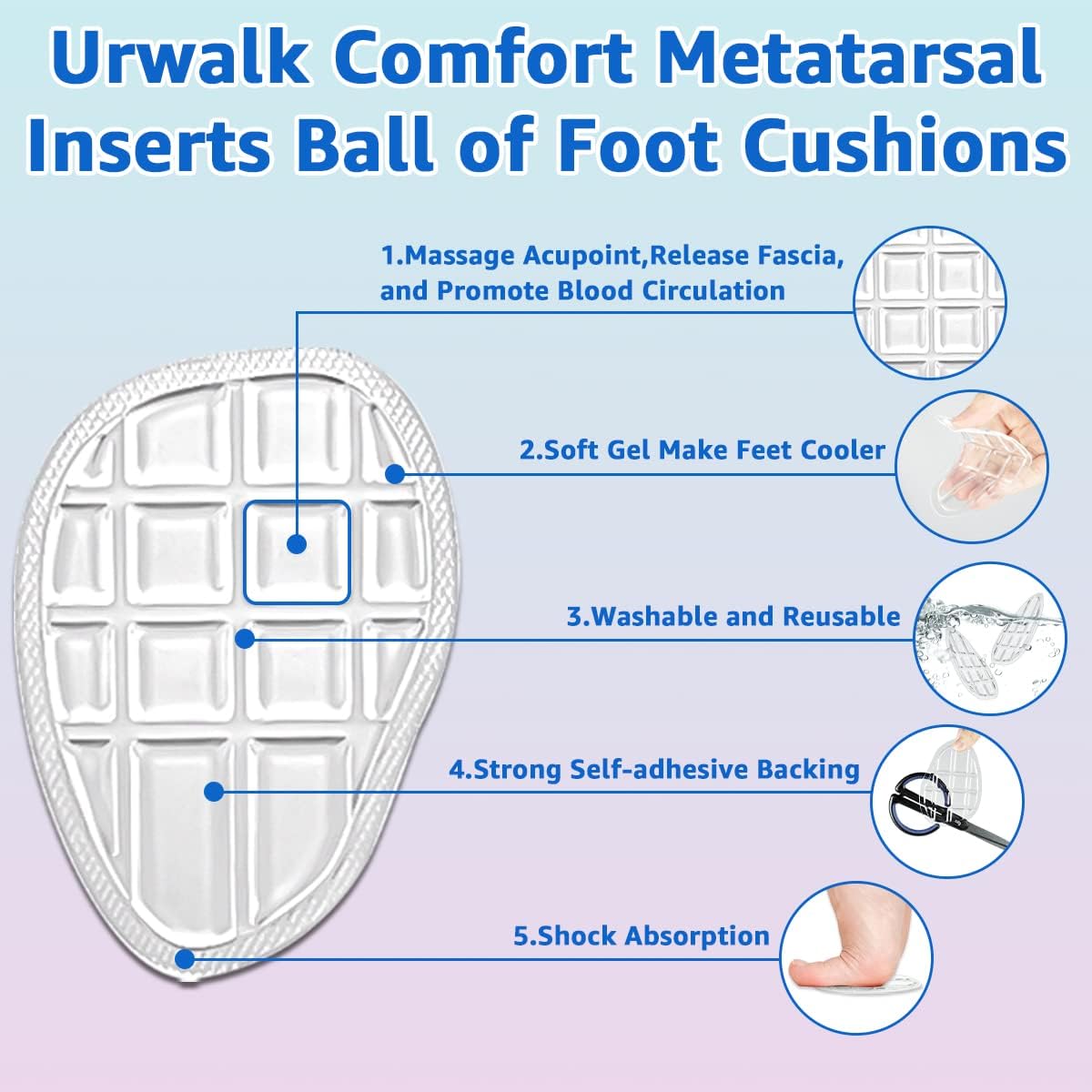Dr.Foot Cojines de bola de pie, almohadillas metatarsianas, almohadillas para el antepié, insertos antideslizantes para zapatos de punta abierta,