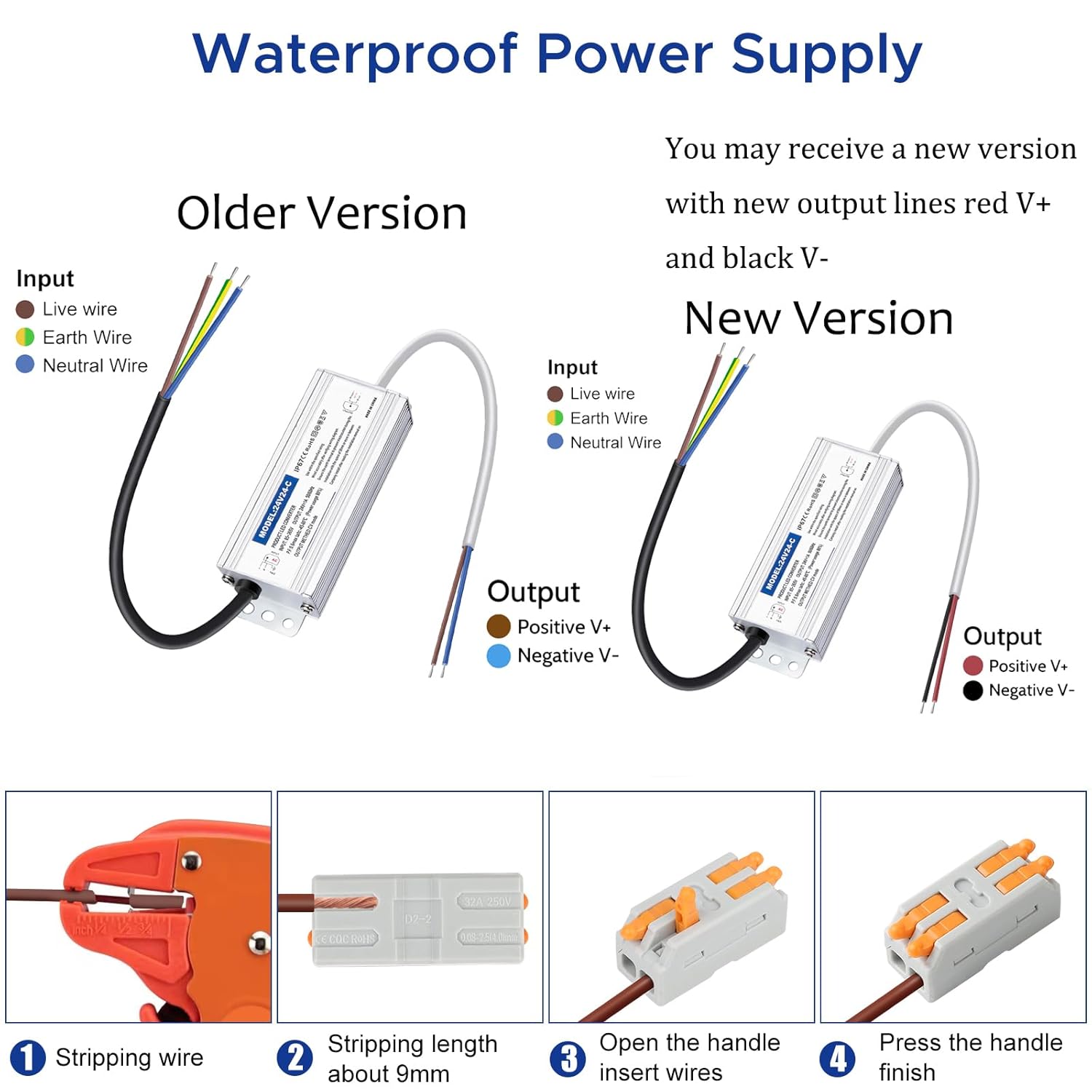Fuente de alimentación impermeable IP67 24V 24 W 1 A, controlador LED de 24 V, convertidor de 110 V CA a 24 V CC, ideal para interiores y