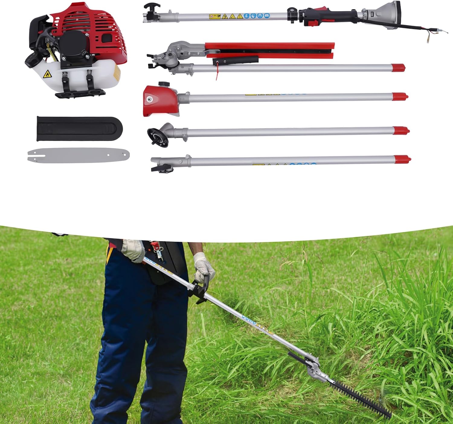 Cortacésped de 51.77 cc de 2 tiempos a gas, tijeras de setos para jardinero, 6500 rpm, herramienta de limpieza para cortar y aserrar bordes de