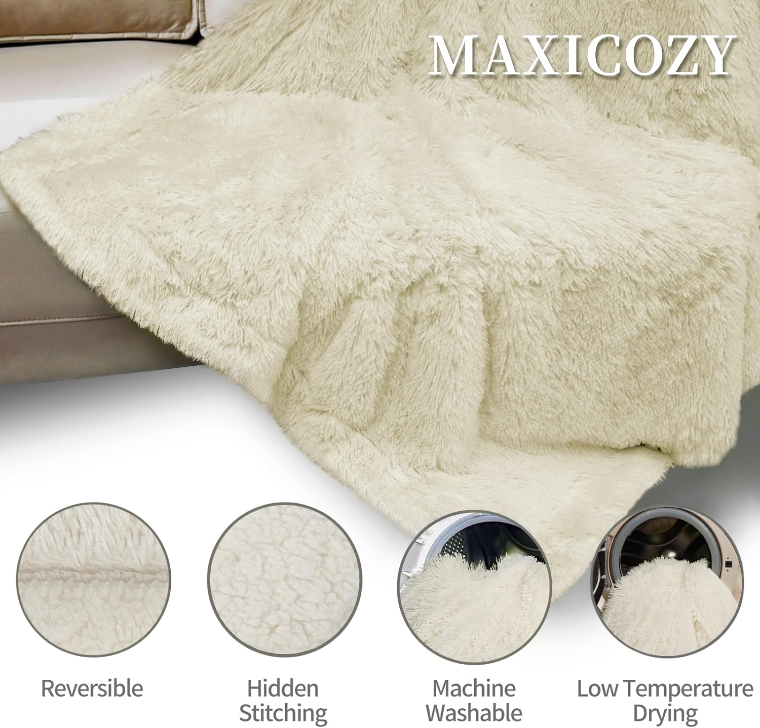 MAXICOZY Manta mullida de piel sintética, suave y esponjosa para sofá, acogedora manta de forro polar de felpa, manta reversible cálida y gruesa de