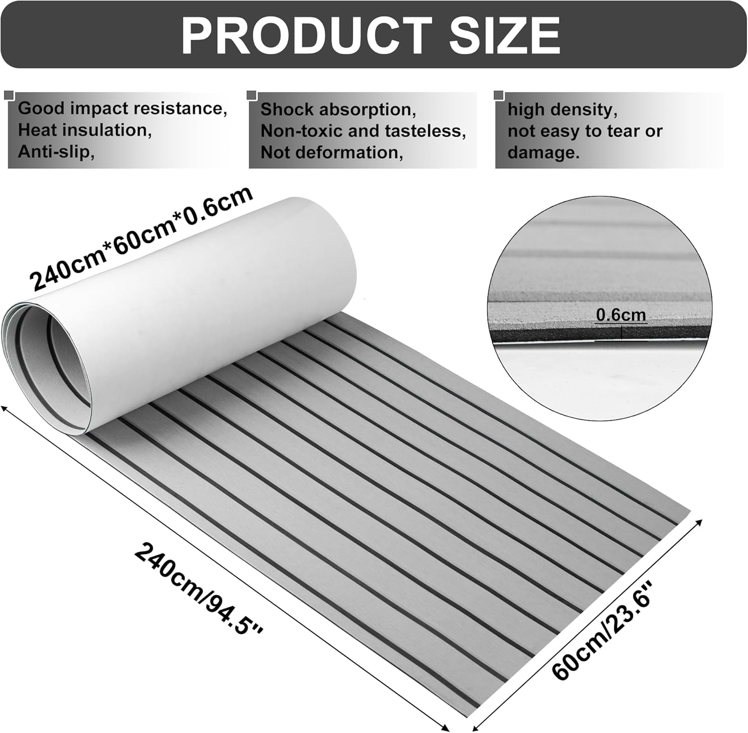 BETOVV 3M – Suelo de espuma EVA autoadhesiva para lanchas de 96 x 26, 36 y 48 pulgadas, tapete antideslizante para lanchas de motor, suelo