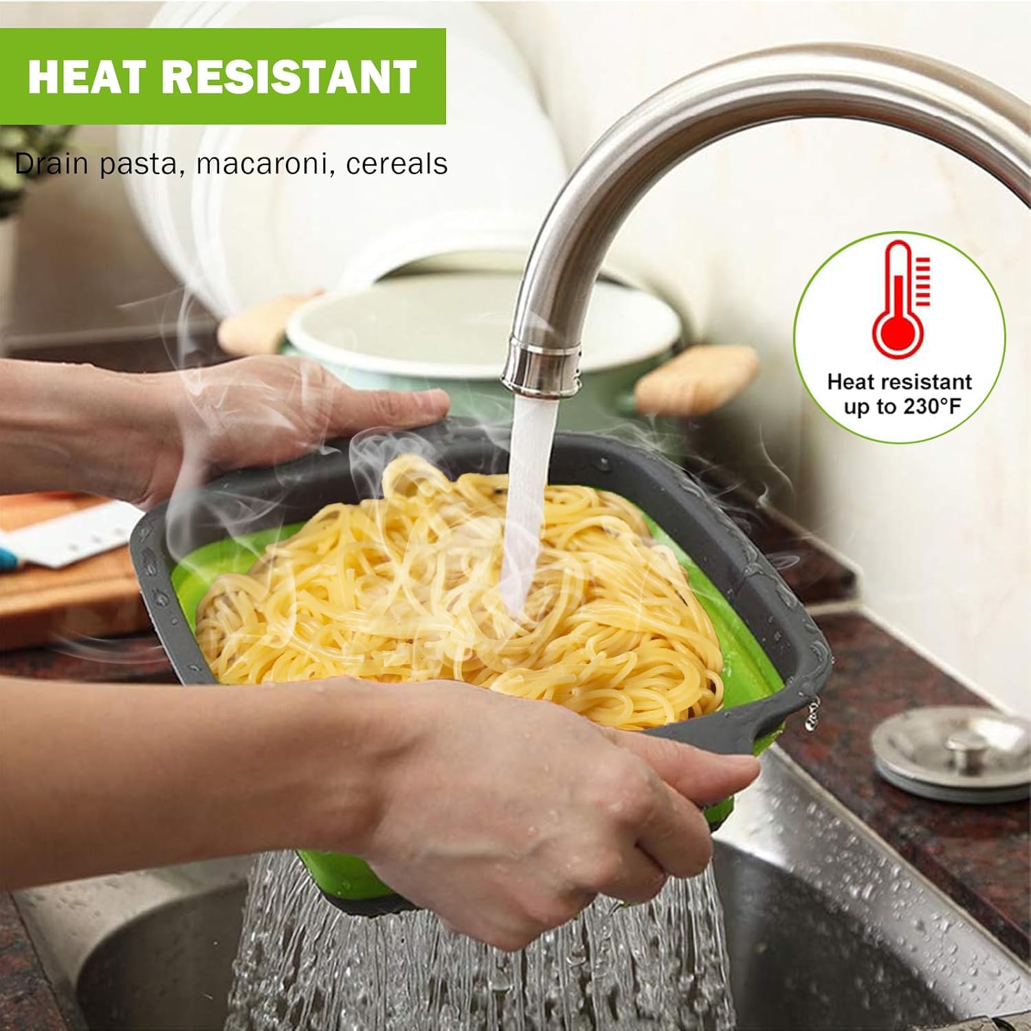 3 coladores plegables de silicona, colador plegable KEKIMO con 9.5 pulgadas, 11.4 pulgadas y 13.8 pulgadas, ideal para drenar pasta, verduras y