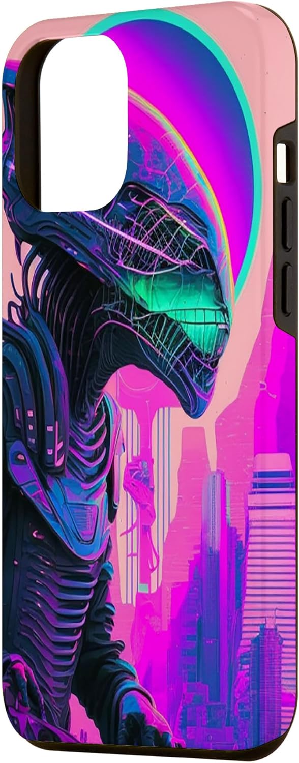 iPhone 14 Pro Max Cool Retro Alien Sunset Tropical Trippy Vaporwave Sky Art Case