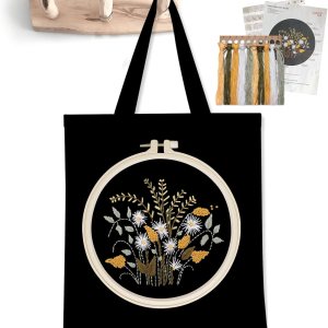 Kit de bordado para principiantes con bolsa de lona con patrón, suministros de arte y manualidades, kit de iniciación de bordado para adultos, kits Kit de bordado para principiantes con bolsa de lona con patrón, suministros de arte y manualidades, kit de iniciación de bordado para adultos, kits