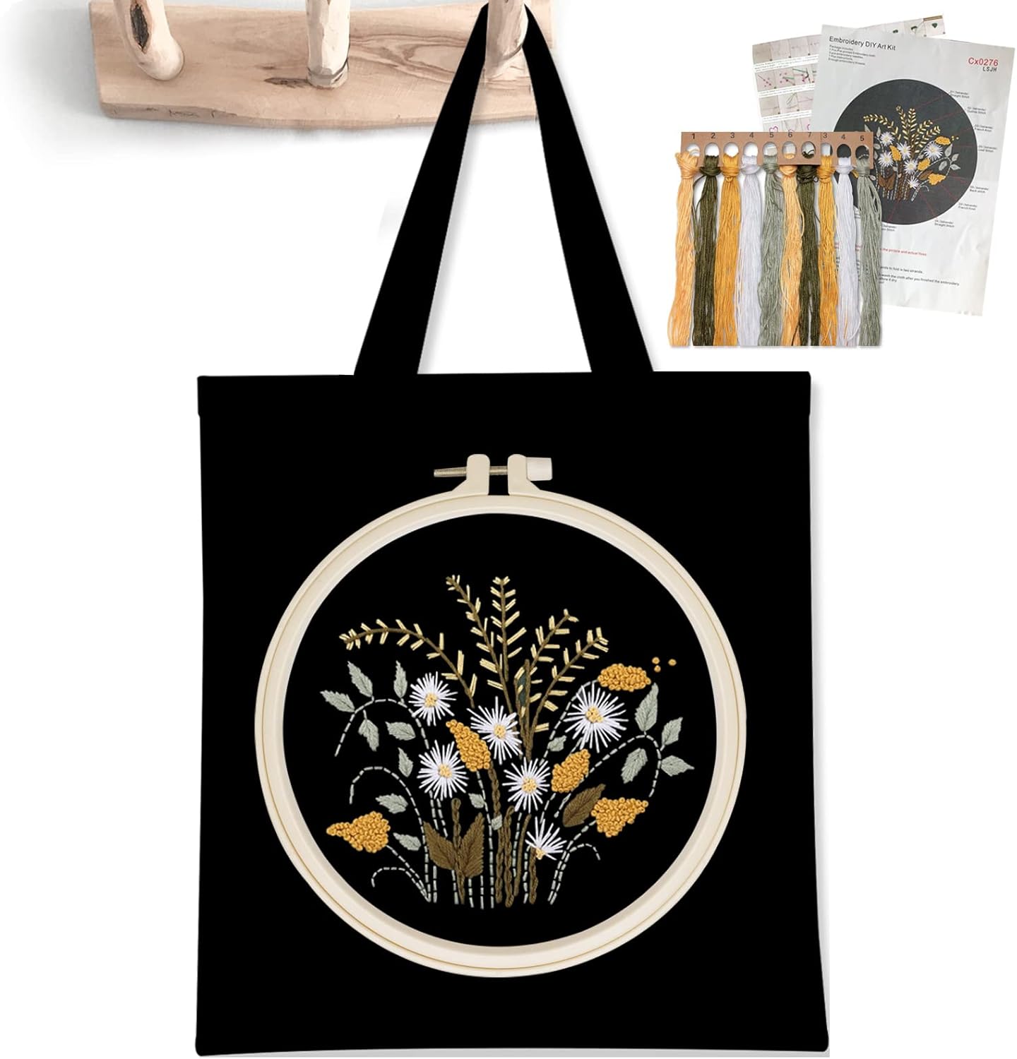 Kit de bordado para principiantes con bolsa de lona con patrón, suministros de arte y manualidades, kit de iniciación de bordado para adultos, kits