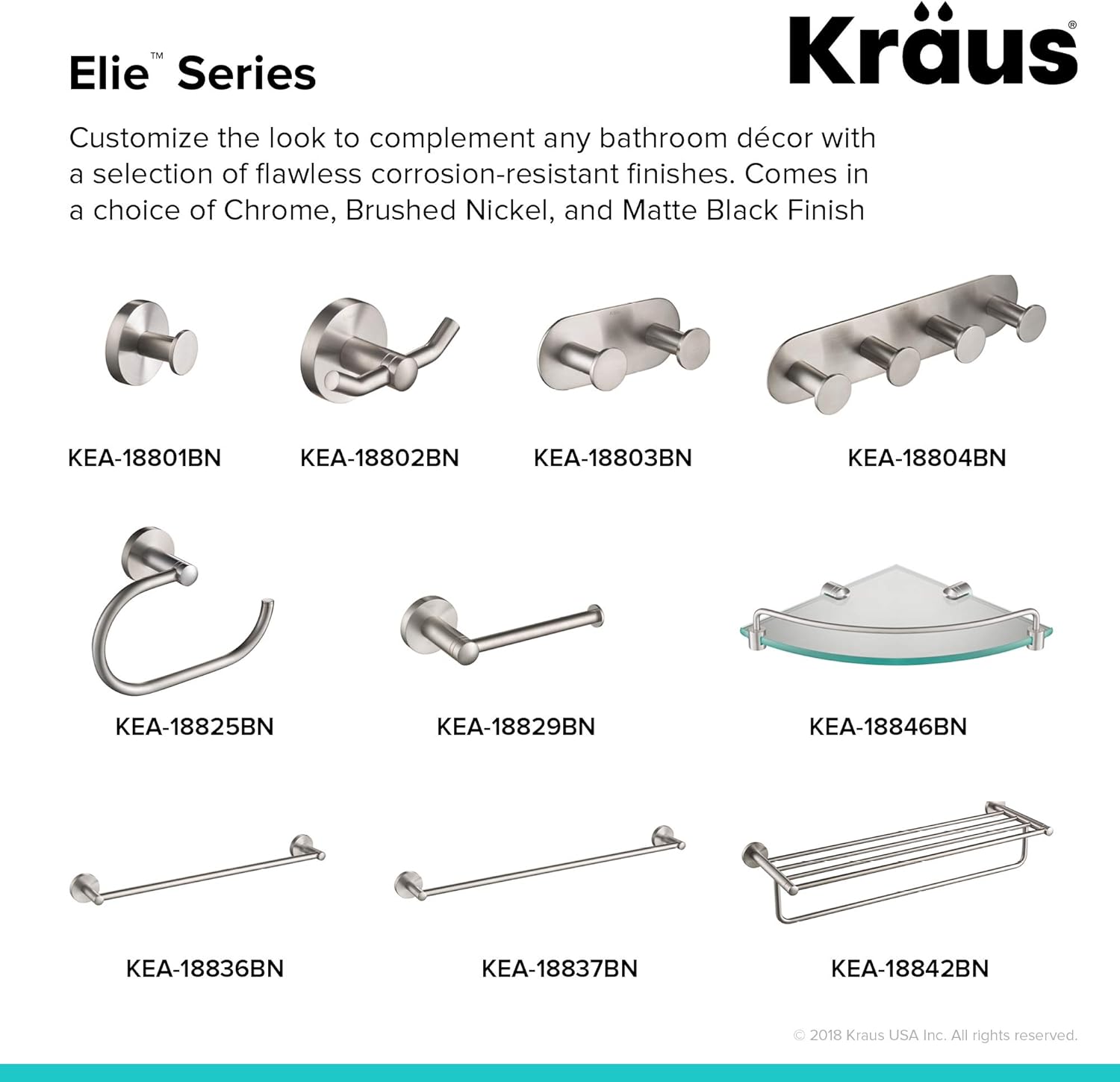 KRAUS Elie KEA-18836BN – Toallero de baño de 18 pulgadas, acabado de níquel cepillado
