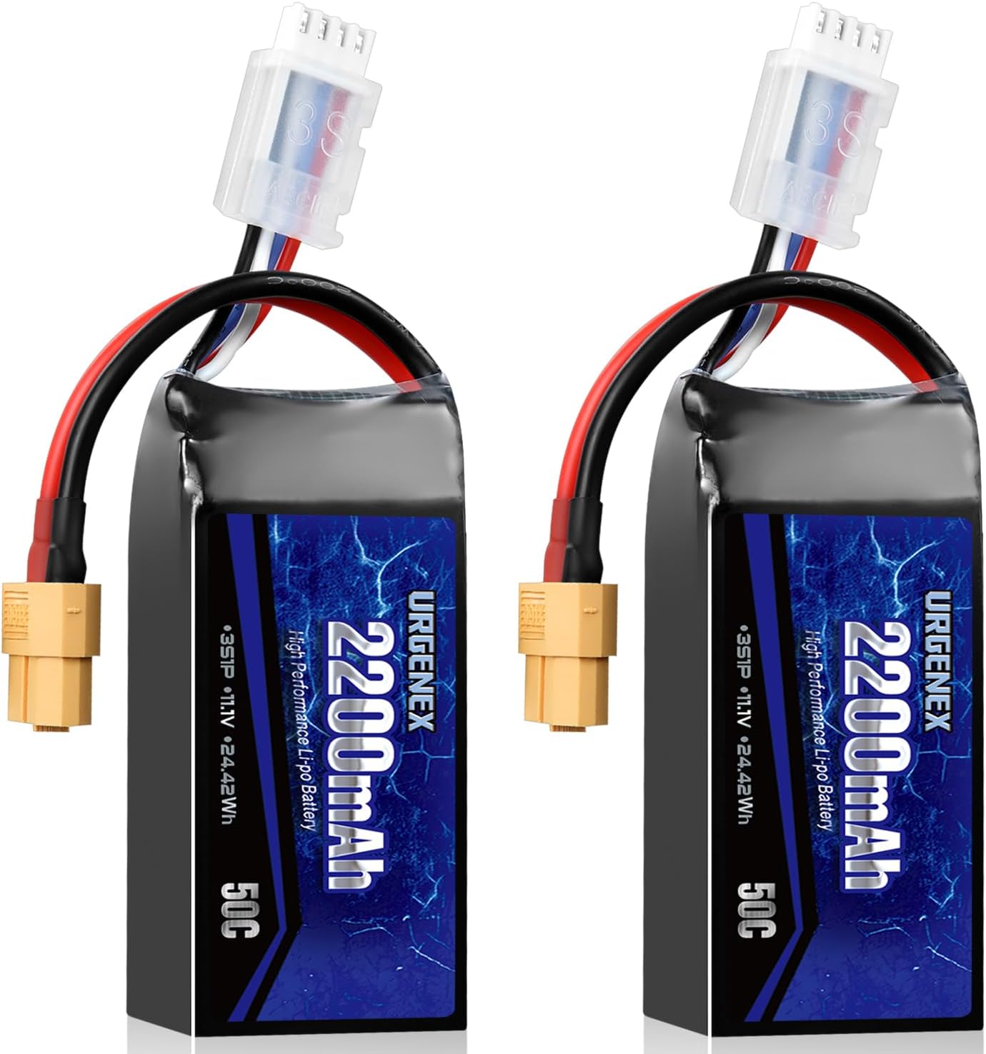 URGENEX 3S Lipo Batería 2200mAh 11.1V 50C (estallido 80C) Batería RC de alta tasa de descarga con enchufe XT60 para RC Car Truggy RC Avión FPV Drone