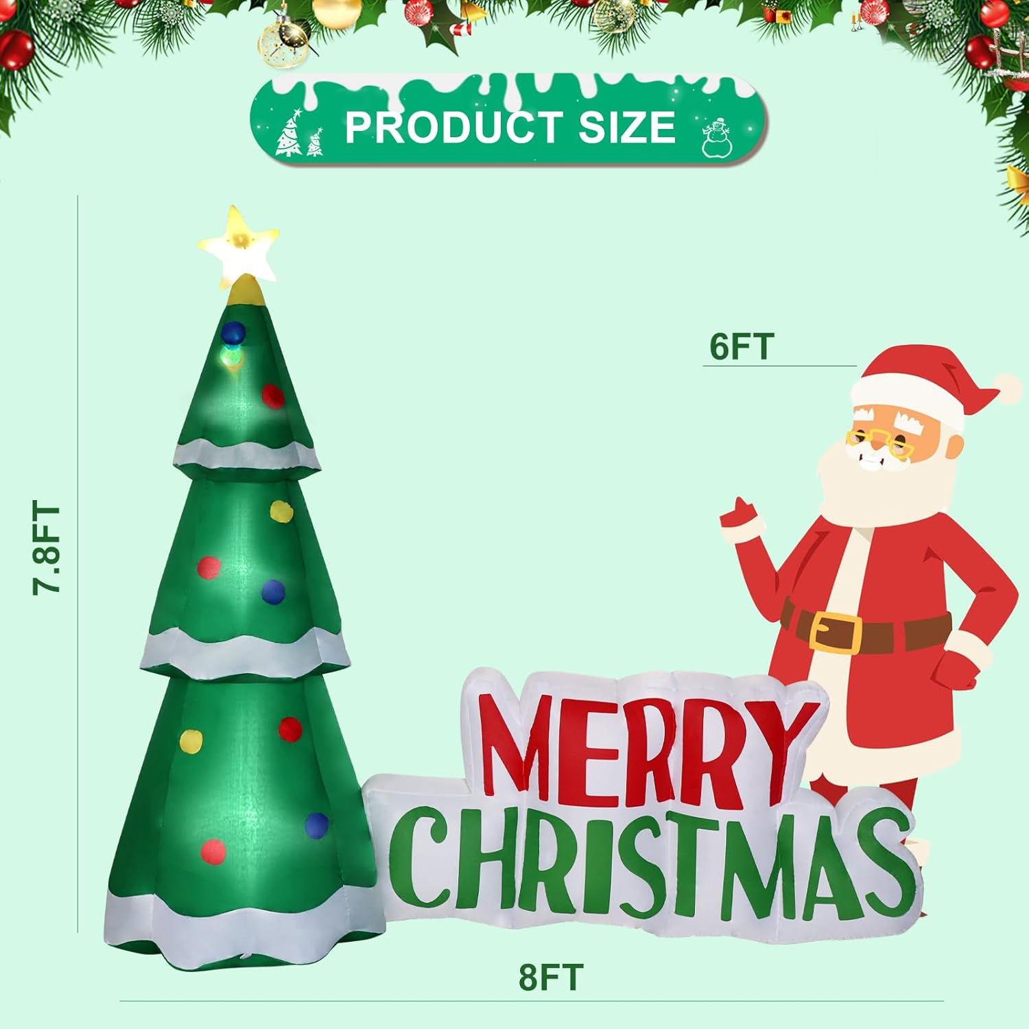 Decoraciones inflables de Navidad de 8 pies para exteriores, árbol de Navidad, decoración inflable de patio con luces LED para interiores y