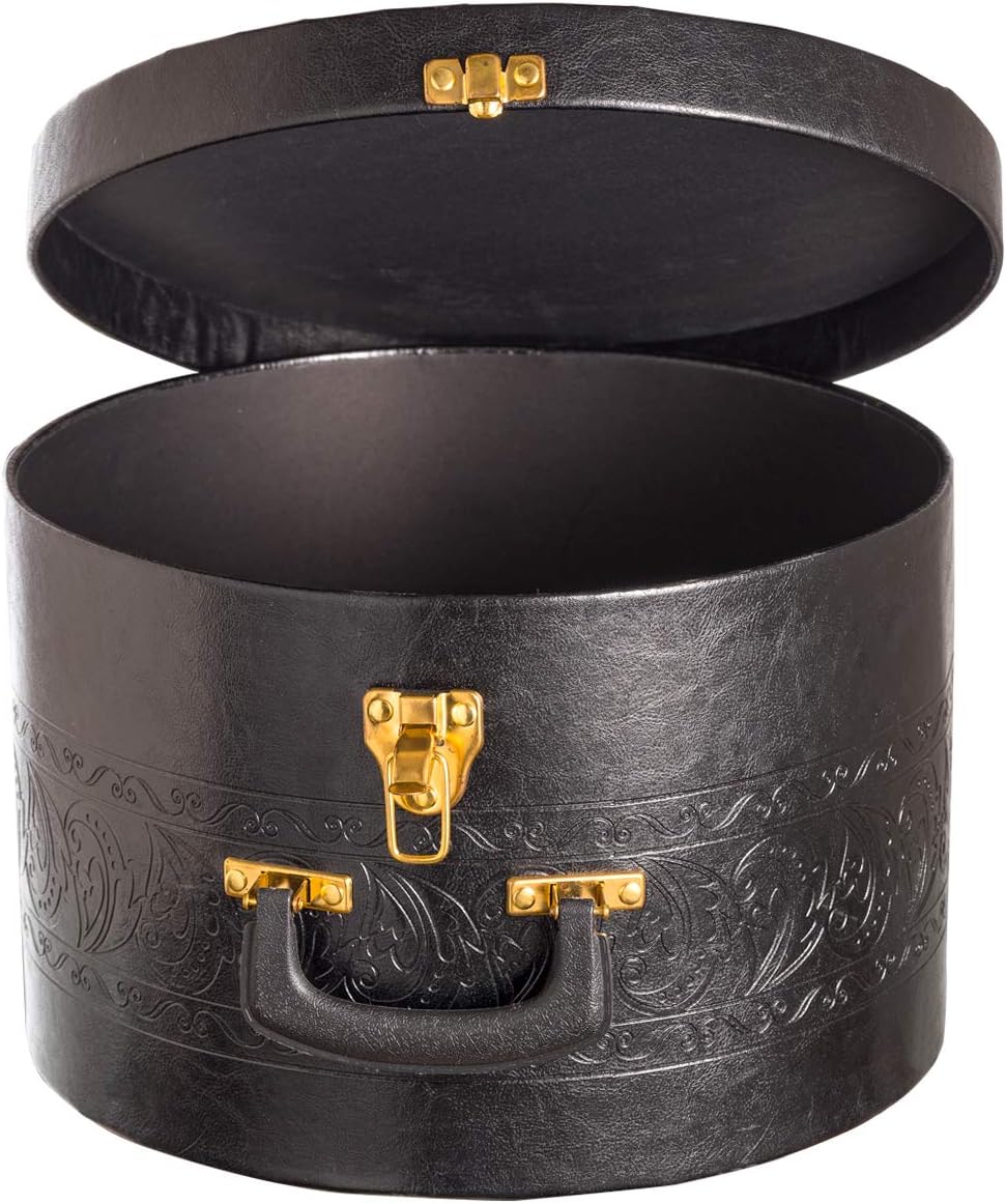 Creative Scents Caja grande para sombreros para hombres y mujeres, contenedor redondo para sombreros, fácil de viajar, con tapa de bloqueo dorada y