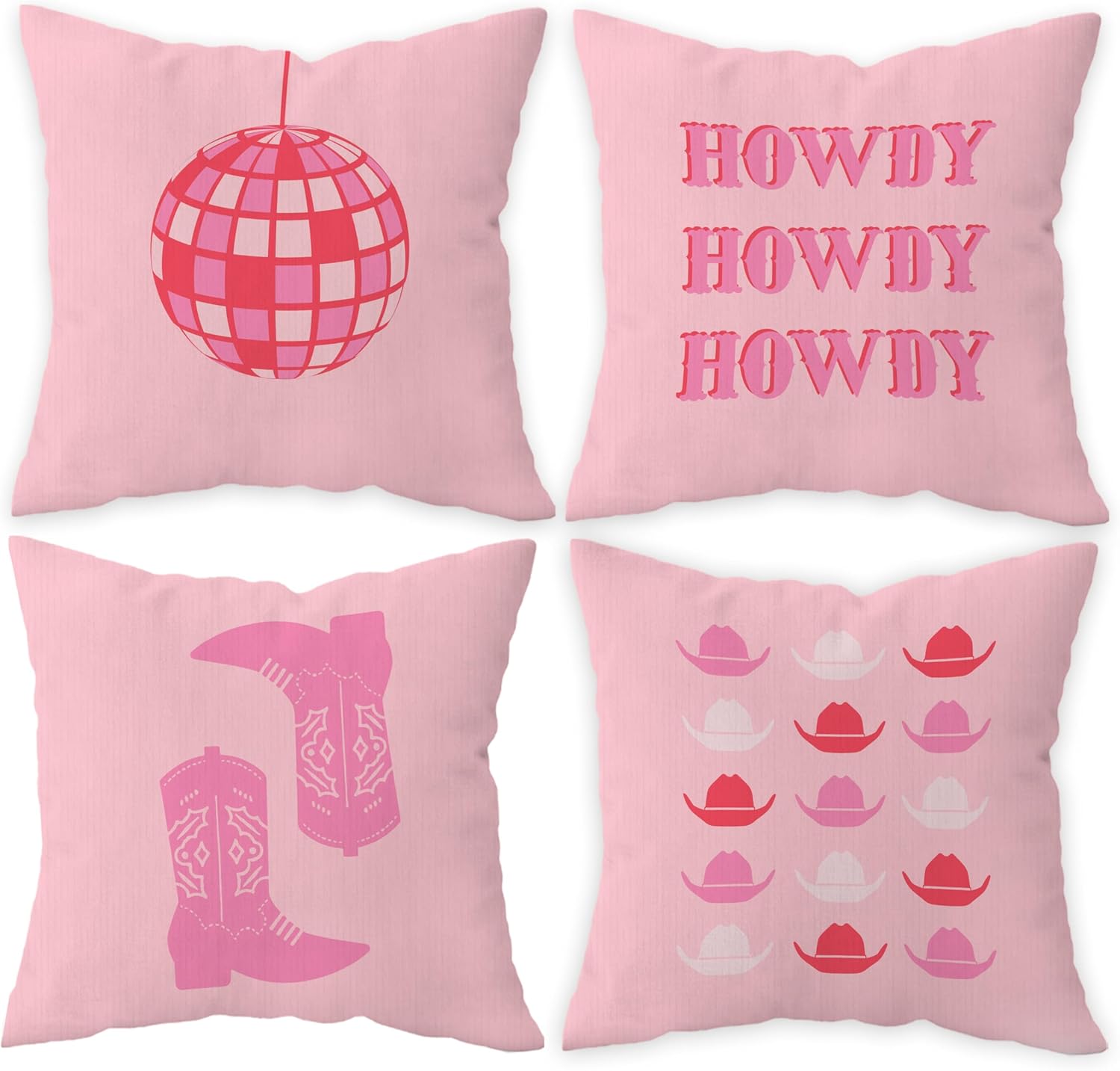 FLDAS Juego de 4 fundas de almohada decorativas de 18 x 18 pulgadas, color rosa intenso, con diseño de vaquera occidental, diseño de bola de