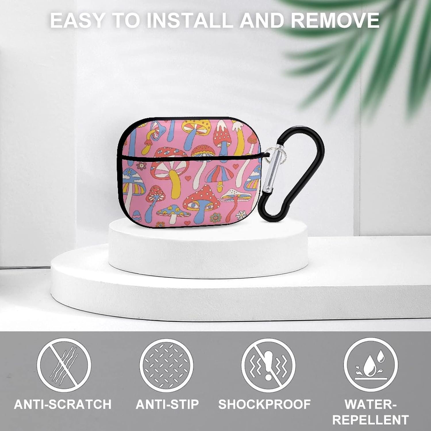 Divertida funda para Airpods Pro con estampado de hongos mágicos locos con llavero, protección completa, duradera, a prueba de golpes, funda rígida