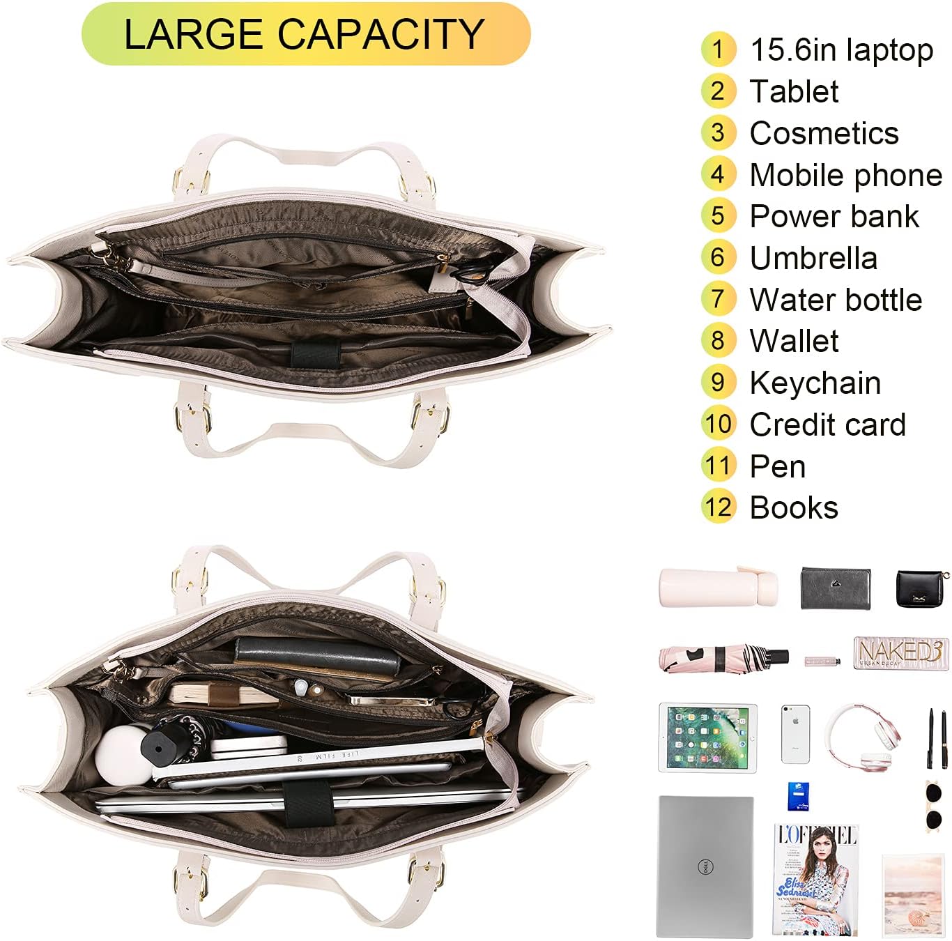 LOVEVOOK Bolsa para computadora portátil para mujer, bolso de mano de gran capacidad, juego de bolso de hombro de cuero, maletín profesional de