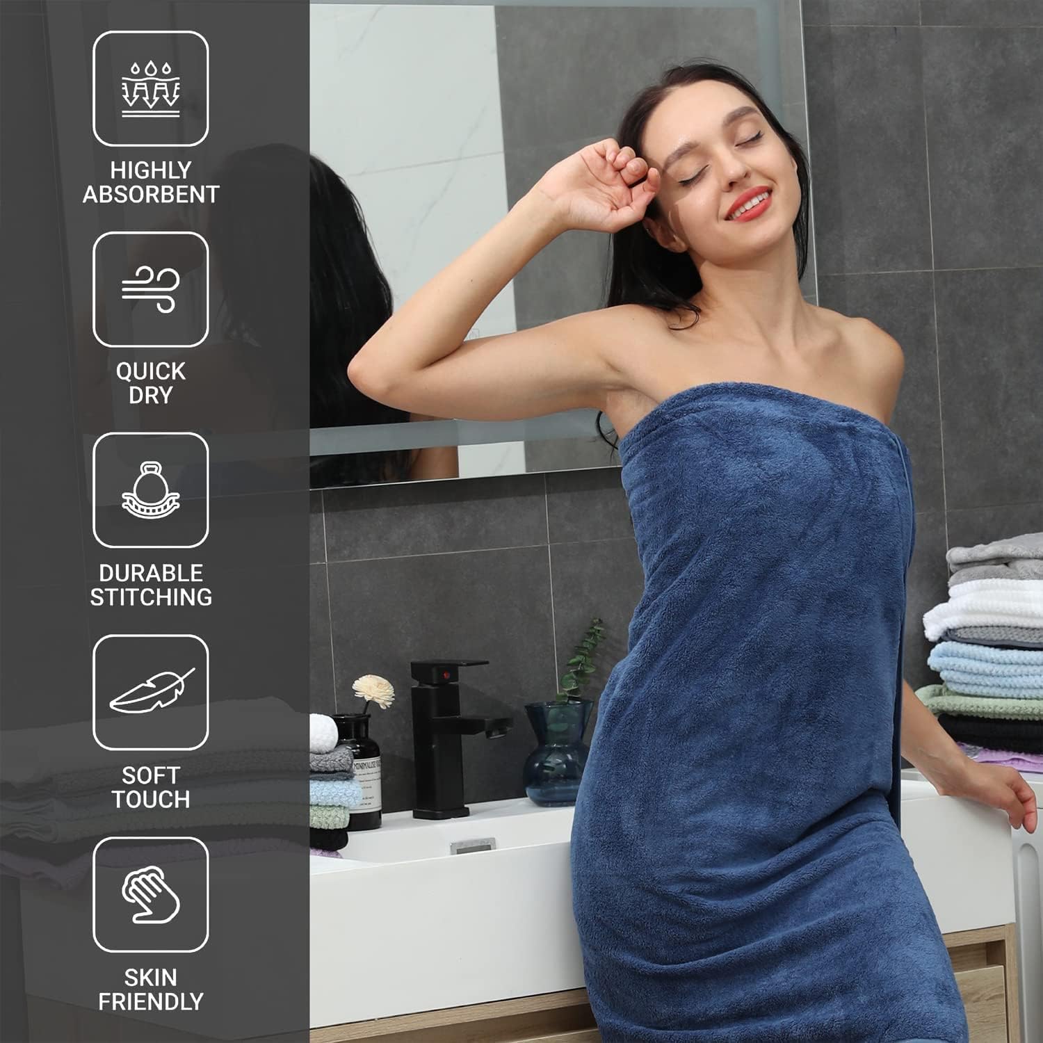 Junsey Juego de 6 toallas de baño de 27 x 55 pulgadas, juego de toallas de microfibra de secado rápido de 600 GSM, toallas de ducha súper suaves y