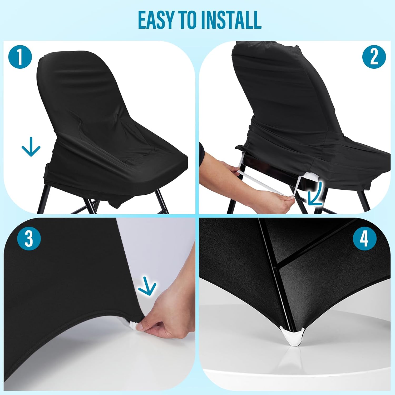 Fundas plegables de elastano impermeables para sillas plegables, 12 fundas elásticas de poliéster mejoradas, protector universal de silla elástico