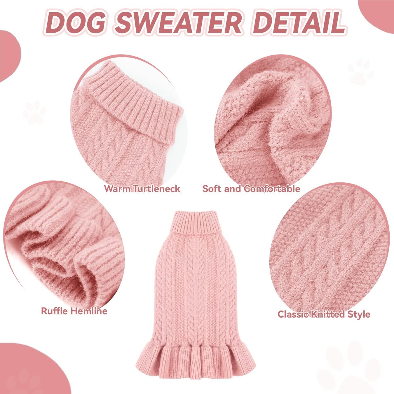 ALAGIRLS Suéter de invierno para perro y gato, ropa para cachorros, suéteres de punto trenzado para niñas y niñas, vestidos gruesos de color rosa
