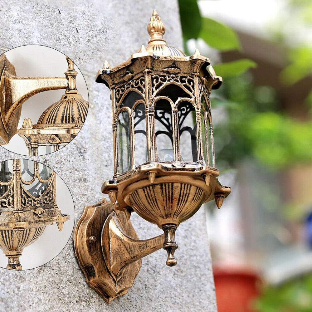 FIKNEE – Lámpara de pared retro vintage E27, lámpara de pared exterior, lámpara de latón antiguo, aplique de vidrio para interiores y exteriores,