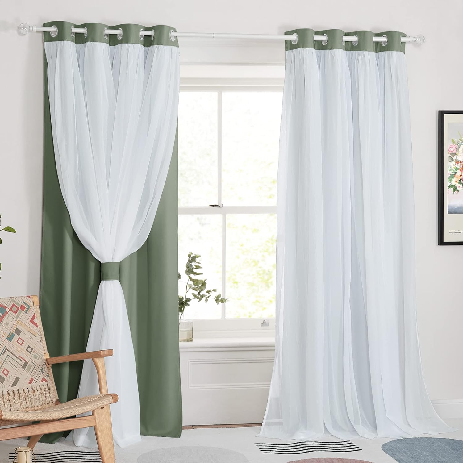 PONY DANCE Cortinas de oscurecimiento de habitación con superposición transparente, cortinas de doble capa para sala de estar, cortinas con