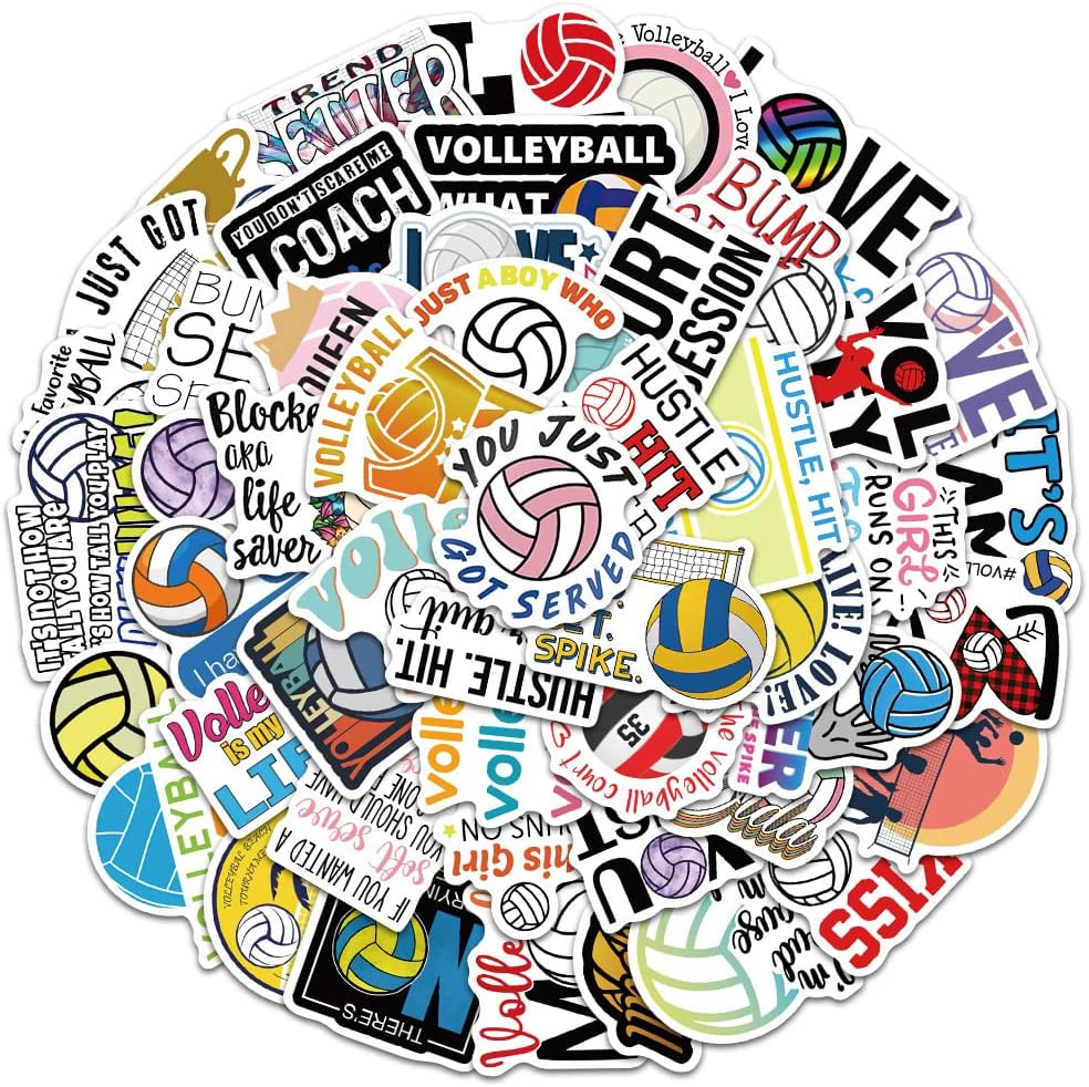 Calcomanías deportivas de voleibol, 50 calcomanías de voleibol para niñas y adolescentes, calcomanías de vinilo impermeables para botellas de agua,