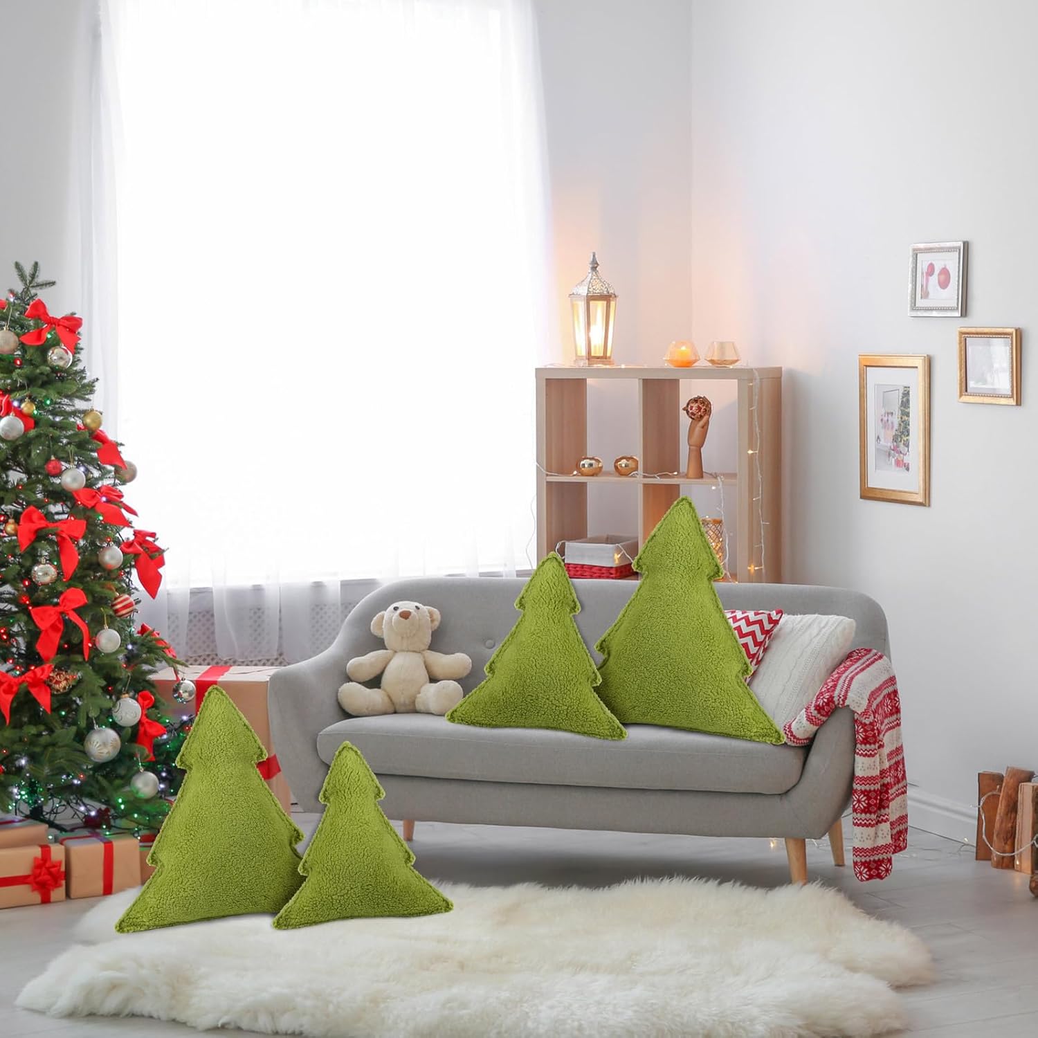 Soaoo 2 almohadas decorativas para árbol de Navidad, cojines decorativos de sherpa para árbol de Navidad, almohada de árbol de Navidad para fiesta,