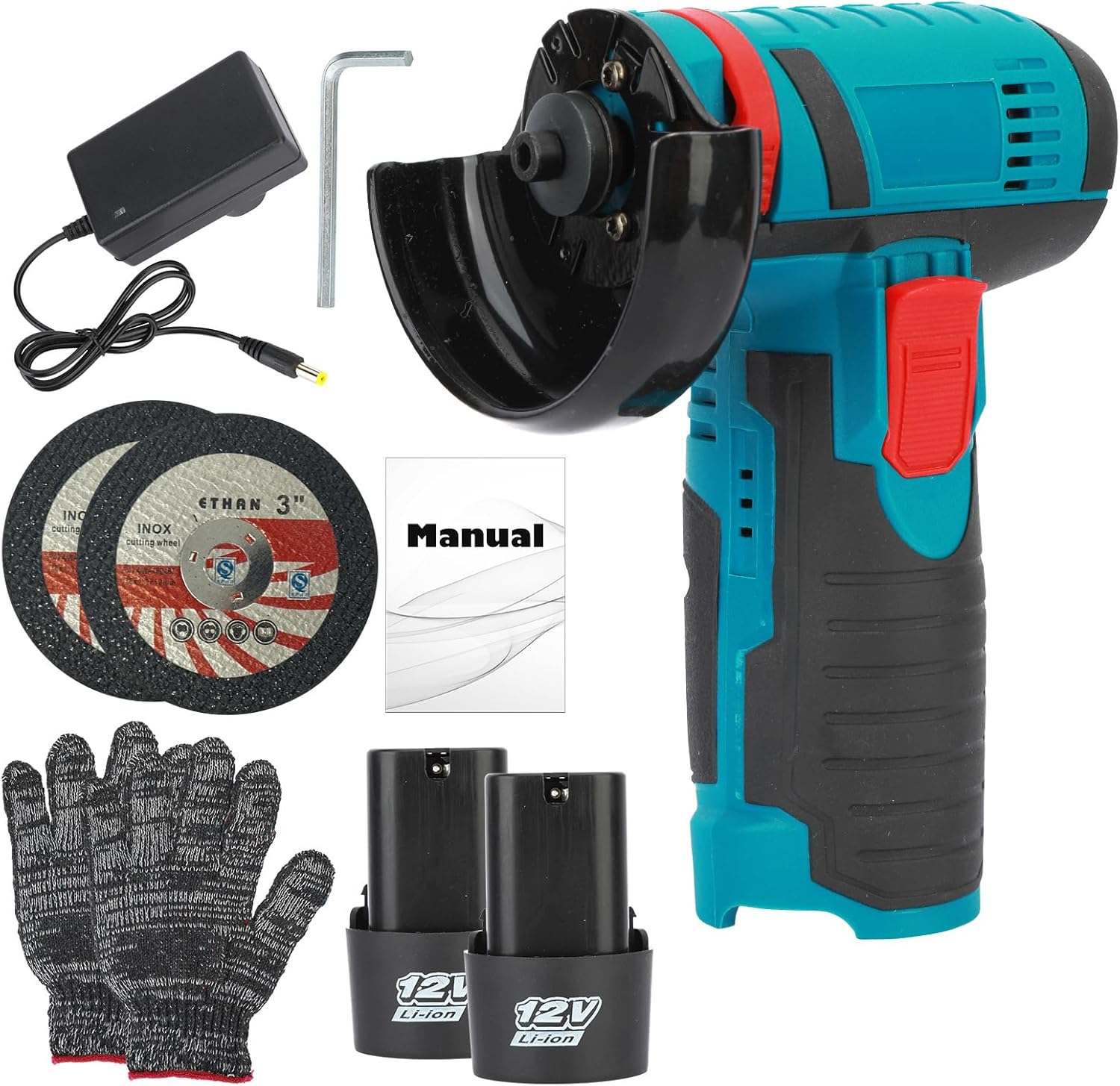 Kit de amoladora angular inalámbrica de 12 V, amoladora angular de 3 pulgadas sin escobillas, herramienta de molienda eléctrica de 19500 rpm, mini