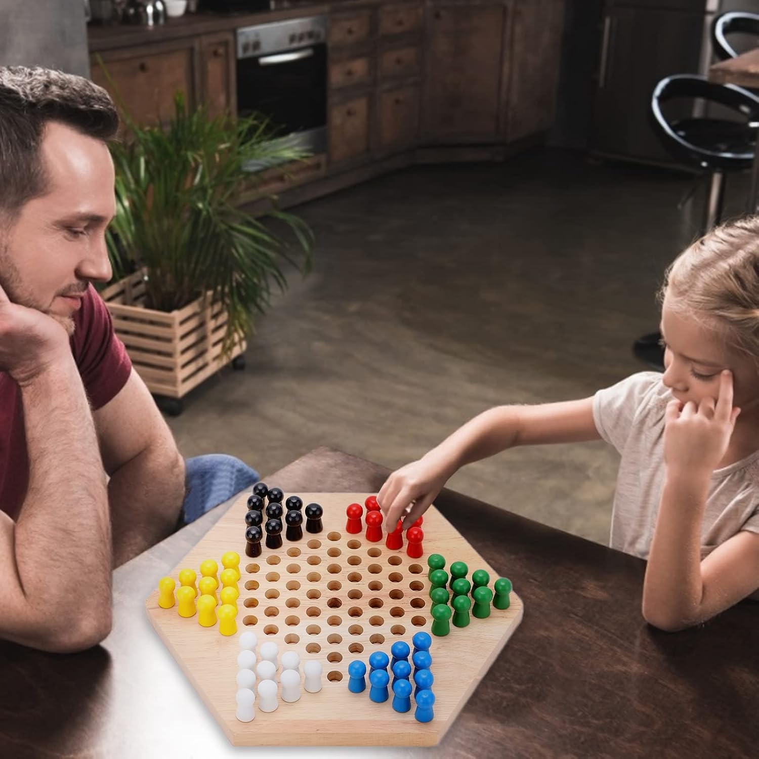 Juego de mesa de damas chinas, damas chinas, juego de mesa de damas chinas coloridas de madera, para juego de mesa familiar de estrategia clásica