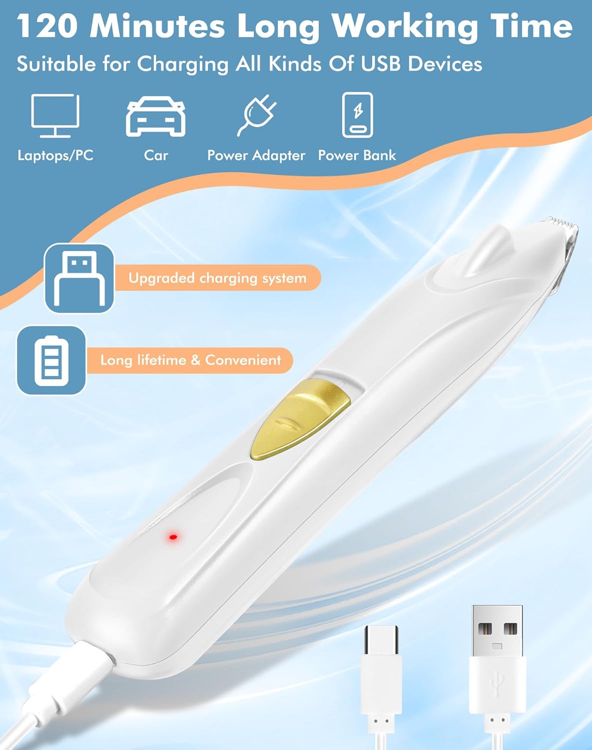 Cortapelos para perros, kit inalámbrico de aseo para perros pequeños con luz LED, recortadora de pelo de gato recargable de bajo ruido para aseo de
