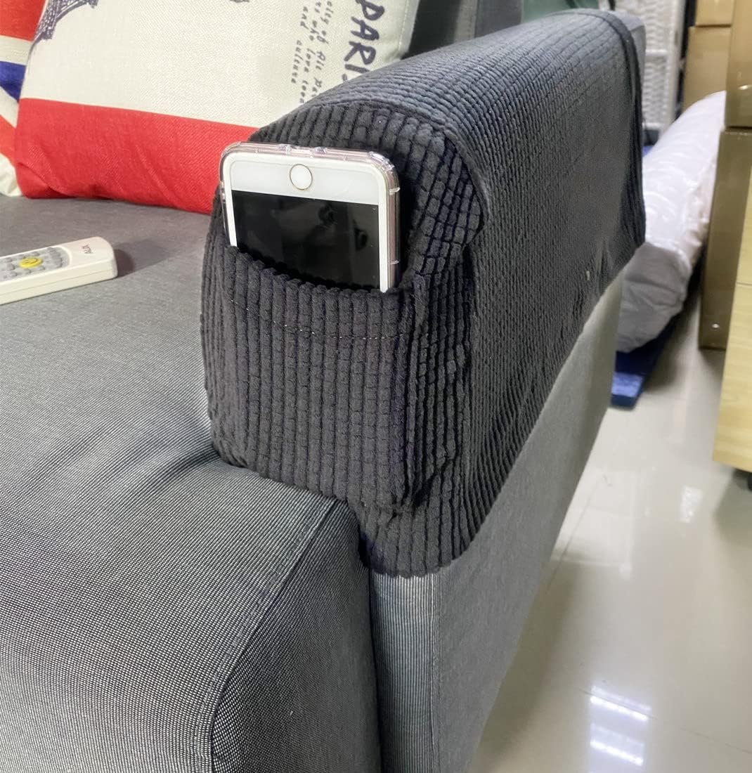 Garayma Fundas para reposabrazos de sofá, fundas para reposabrazos con bolsillo, protector elástico para reposabrazos de sofá, fundas extraíbles
