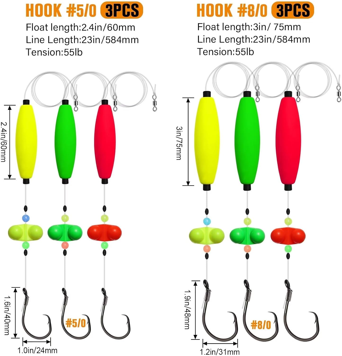 Dovesun Plataformas de pesca para bagre, 6 piezas de aparejos de pesca para gato, aparejo Santee Rig 50 60 70 80 ganchos circulares para flotadores