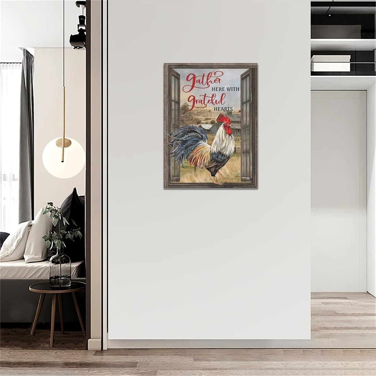 Arte de pared de gallo para cocina, cuadros de gallo de granja, decoración de pared rústica Chiken, impresiones de pintura rústica enmarcada para